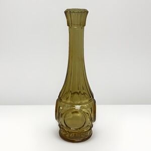 1970s Wheaton Glass Bullseye Amber Glass‎ Vase Vessel Coin Motif Vase Vintage